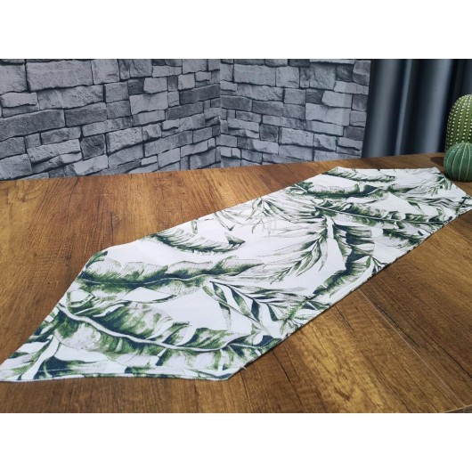 مفرش/غطاء طاولة مرسم بأوراق لون أخضر فاتح