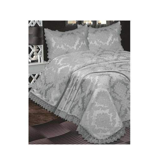 Bed Cover Made Of French Guipure, Anthracite Color. Çeyiz Diyarı Lunox