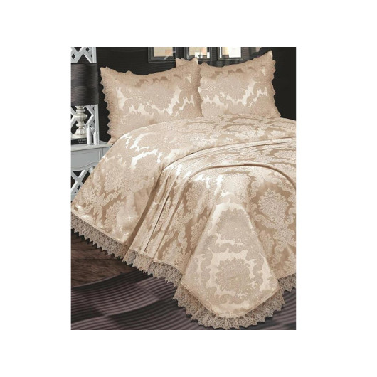 Bed Cover Of French Guipure Cappuccino Color Çeyiz Diyarı Lunox