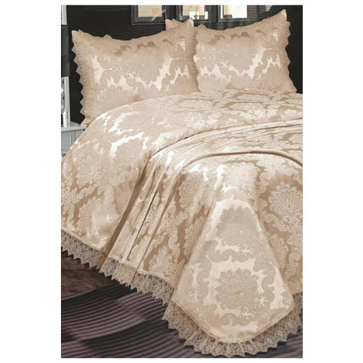 غطاء سرير من الجوبير الفرنسي لون كابتشينو Çeyiz Diyarı Lunox