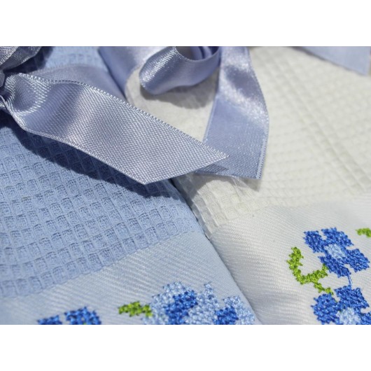 2-Piece Cross Stitch Embroidered Kitchen Towel/Tissue Blue Çeyiz Diyarı