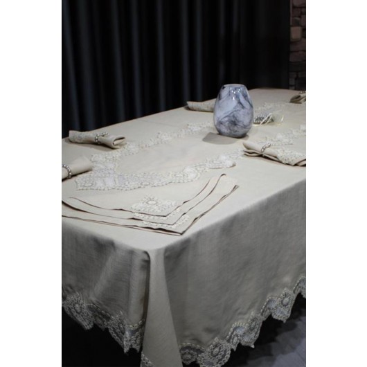 26-Piece Snowflake Tablecloth Set Cappuccino Design Çeyiz Diyarı