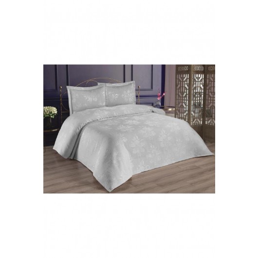 Çeyiz Diyarı Lale Single Bed Cover 2 Pieces Gray Color