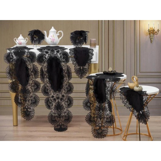 7-Piece Living Room Tablecloth Set, Black Color