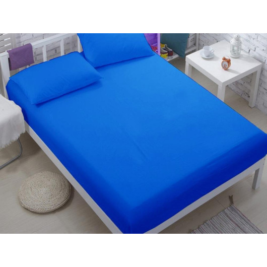 Combed Cotton Single Elastic Bed Sheet Royal Blue