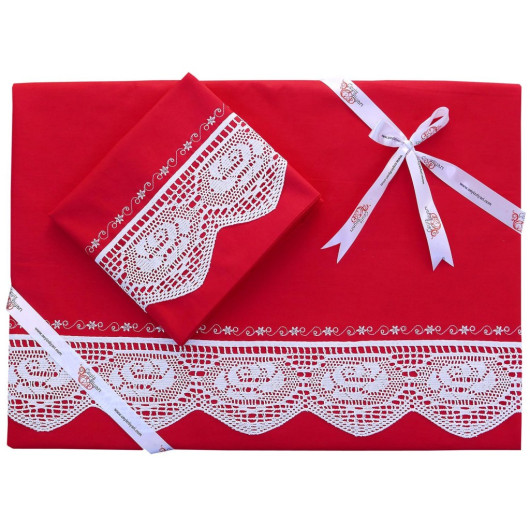 Quilt Cover Set With Embroidered Edges, Çeyiz Diyarı Red