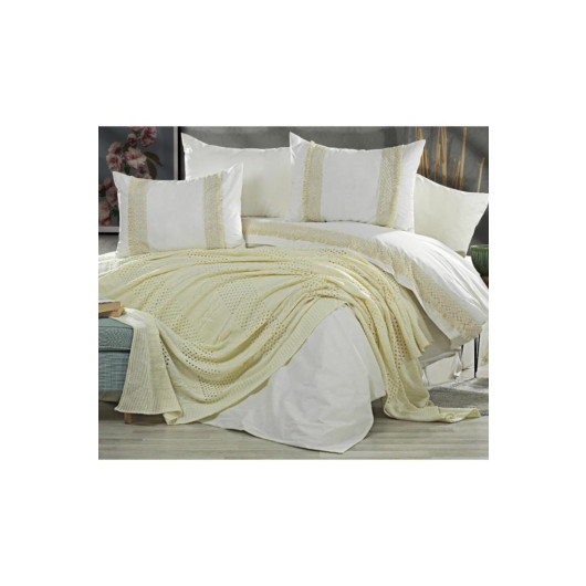 Bedding Set With Duvet Cover In White-Lime Color Çeyiz Diyarı Salsa