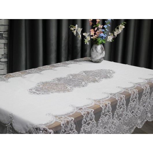1 Tablecloth Silver-Cream Çeyiz Diyarı Saray