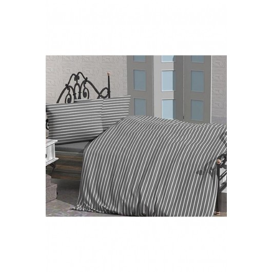 Çeyiz Diyarı Gray Striped Double Double Duvet Cover Set