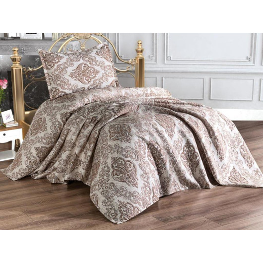 Çeyiz Diyarı Sude Single Bed Cover In Jacquard Fabric, Brown