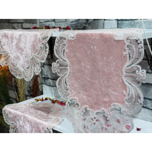 3-Piece Bedroom Bedspread/Push Cover Set Powder/Light Pink Çeyiz Diyarı Yasemin