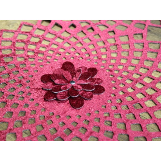 Embossed Velvet Tablecloth, Claret Red/Burgundy Çeyiz Diyarı Yonca