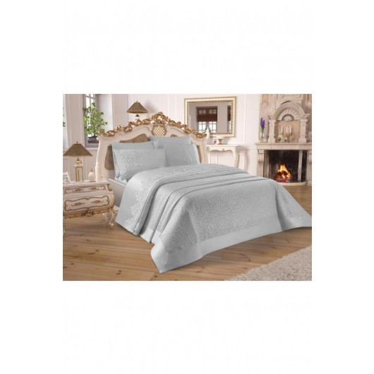 7-Piece French Guipure Bridal Bedding Set, Gray Çeyizdiyarı Diana