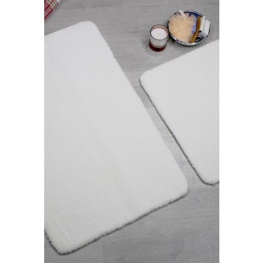 Çeyizdiyarı Puffy 2-Piece Plush Bath Mat/Carpet Set Cream