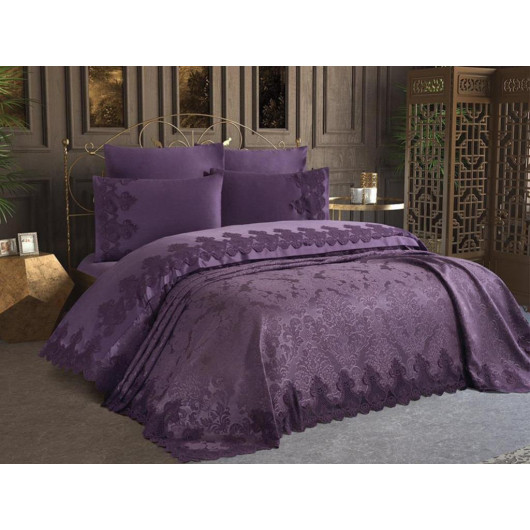 طقم مفرش السرير للعرائس 7 قطع لون عنبي/عنابي Dubai