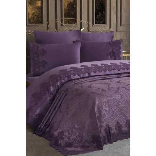 طقم مفرش السرير للعرائس 7 قطع لون عنبي/عنابي Dubai