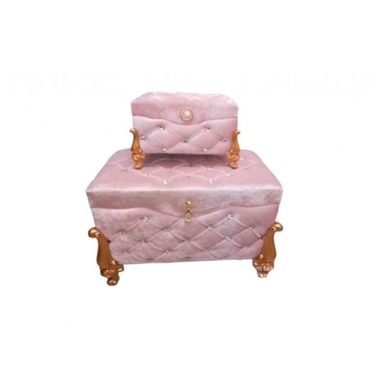 2 Pieces Quilted Dowry Box With Pearls Powder/Light Pink Çeyizlik Clara