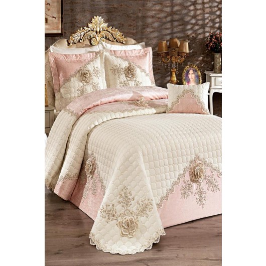 Bedspread In Powder/Light Pink-Cream Gülperi