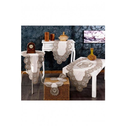 Living Room Tablecloth Set Of 5 Pieces, Cappuccino Velvet Fabric
