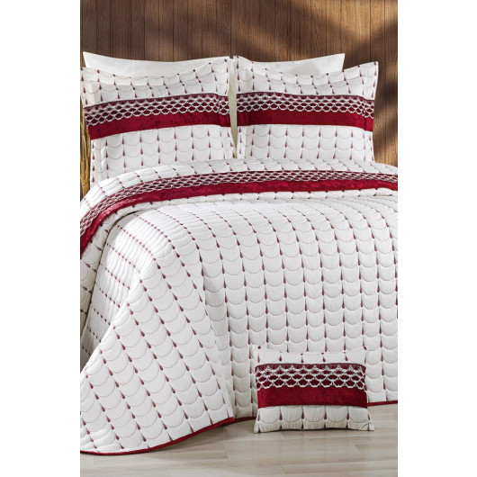 Micro Double Bedspread Cream-Claret Red/Burgundy Colors