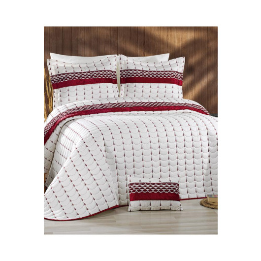 Micro Double Bedspread Cream-Claret Red/Burgundy Colors
