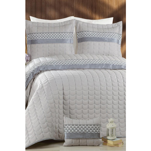 Micro Double Bedspread, Cream-Grey Colors