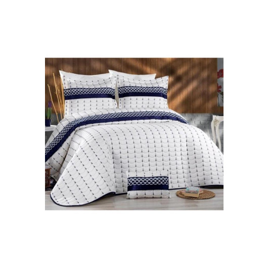 Double Bedspread Cream Blue