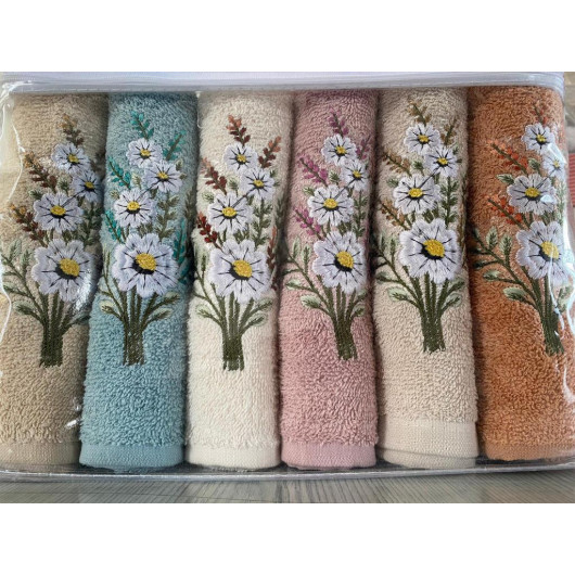 Daisy Flush Embroidered 6 Pcs Hand Face Towel Set