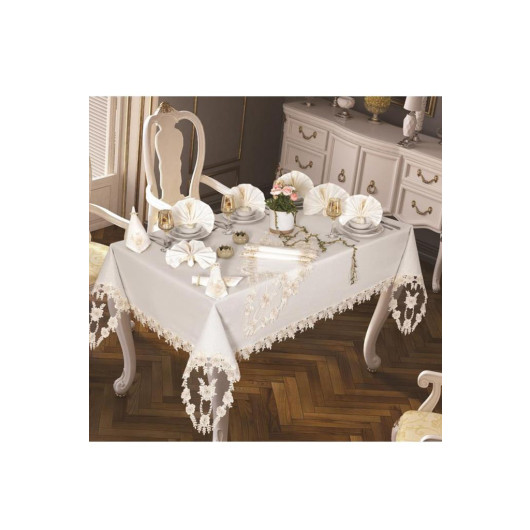 Daisy Love Table Cloth 160X260 Cm 26 Pieces Cream