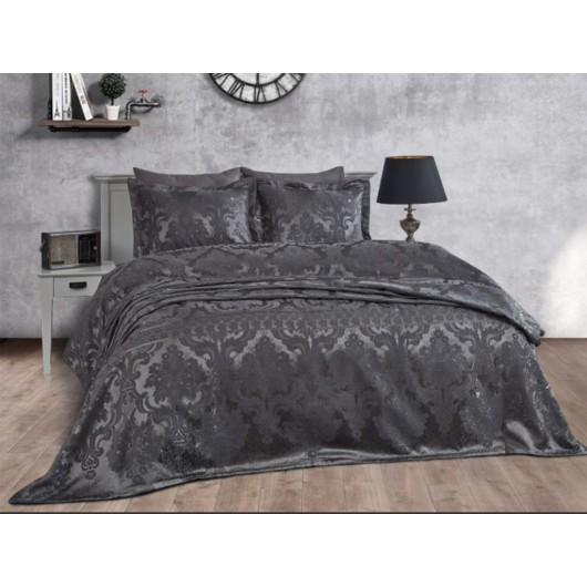 Double Bed Cover Made Of Jacquard And Chenille, Anthracite Dantela Armada