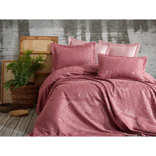 Dantela Hazel Dark Pink Jacquard Double Bedspread
