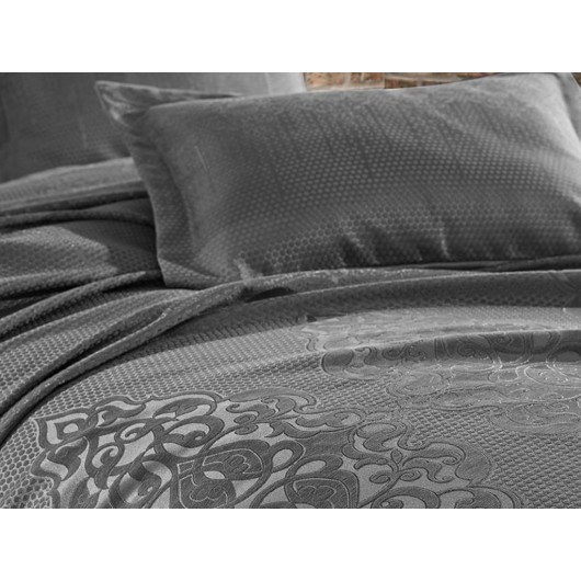 Double Jacquard Bedspread In Anthracite Dantela Mina