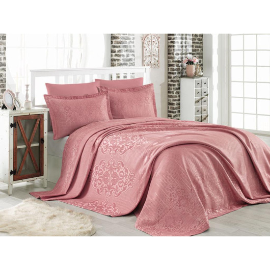 Double Jacquard Bedspread, Dark Pink, Dantela Mina