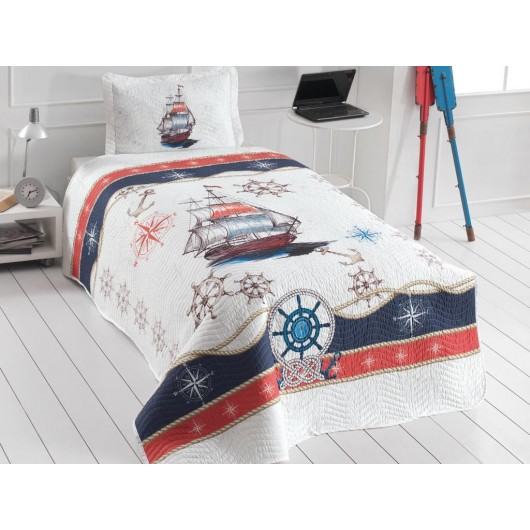 Sailor Youth And Kids Printed Single Bedspread White