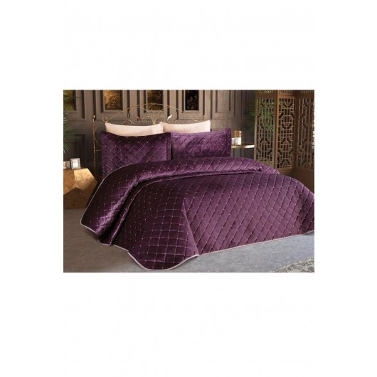 Velvet Single Bedspread In Grape/Dessert Burgundy