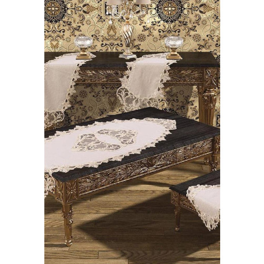 5-Piece Bedspread Set For Living Room, Cream Diamond
