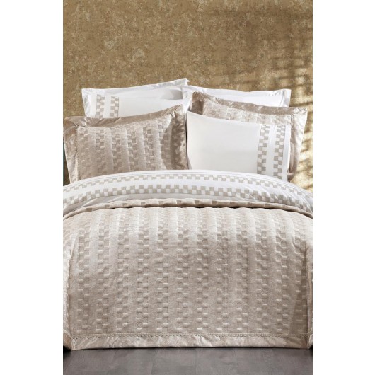 طقم غطاء/لحاف السرير فاخر مكون من 9 قطع لون بني فاتح