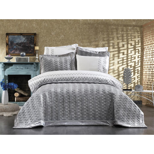 9 Pieces Luxurious Embroidered Bed Cover/Quilt Set, Gray Dolce