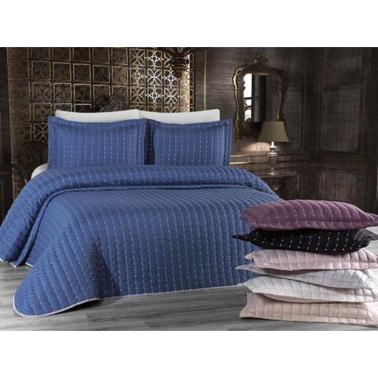 شرشف/غطاء  سرير مزدوج مبطن لون أزرق داكن