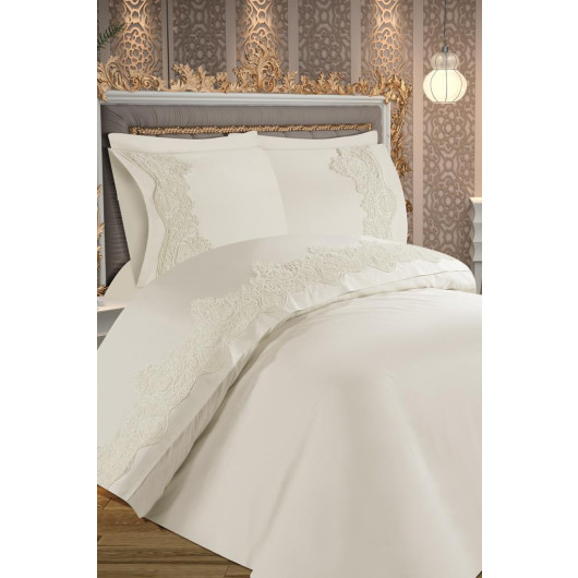Cream Wedding Duvet Cover Set With French Lace