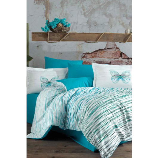 Eldora Quilted Double Duvet Cover Set Turquoise/Turquoise