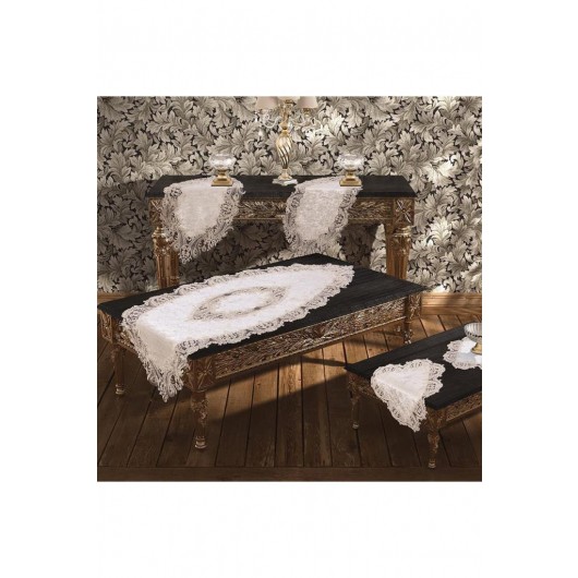 5-Piece Elegance Cream Placemat/Table Cover Set For Living Room