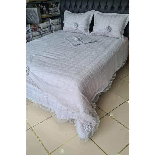 Elegant Double Bedspread Set Gray