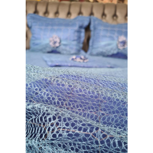 Elegant Double Bedspread Set Navy Blue