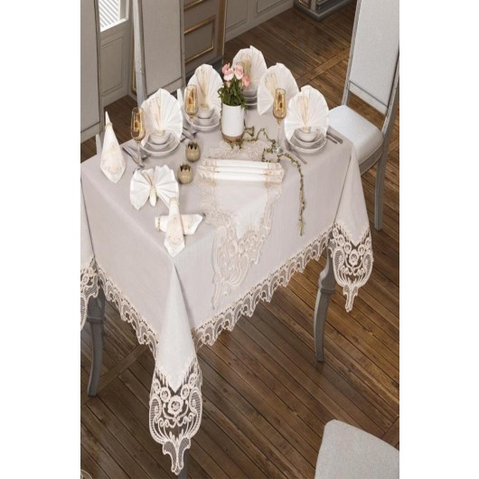 Tablecloth 160X260 Cm 26 Pieces Elif Cream Color
