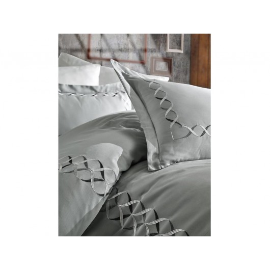 Elina Grey-Cream Embroidered Cotton-Satin Duvet Cover Set