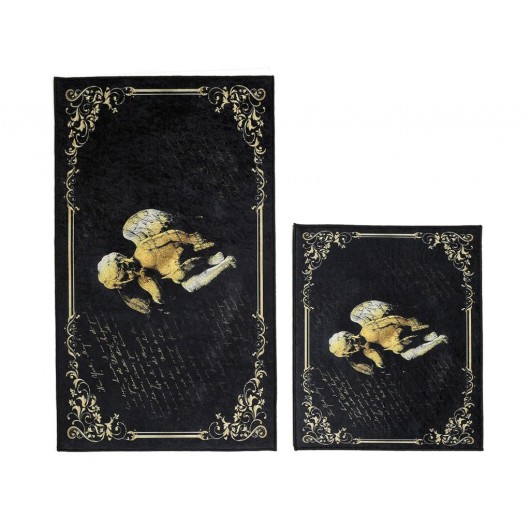 Luxurious Rectangular Bath Mat/Carpet Set Of 2 Pieces Black