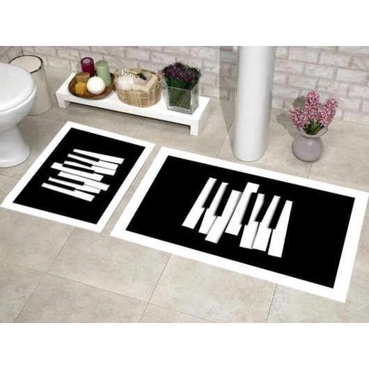 Elit Luxurious Rectangular Bath Mat/Carpet Set Of 2 Pieces, Piano Design, Black