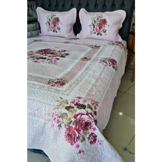 Emily Printed Quilted Double Bedspread Powder
