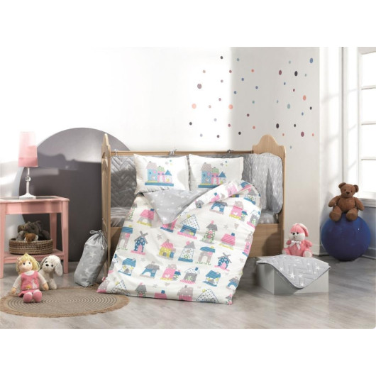 Newborn Baby Quilt Cover Set, Blue-Pink Felix